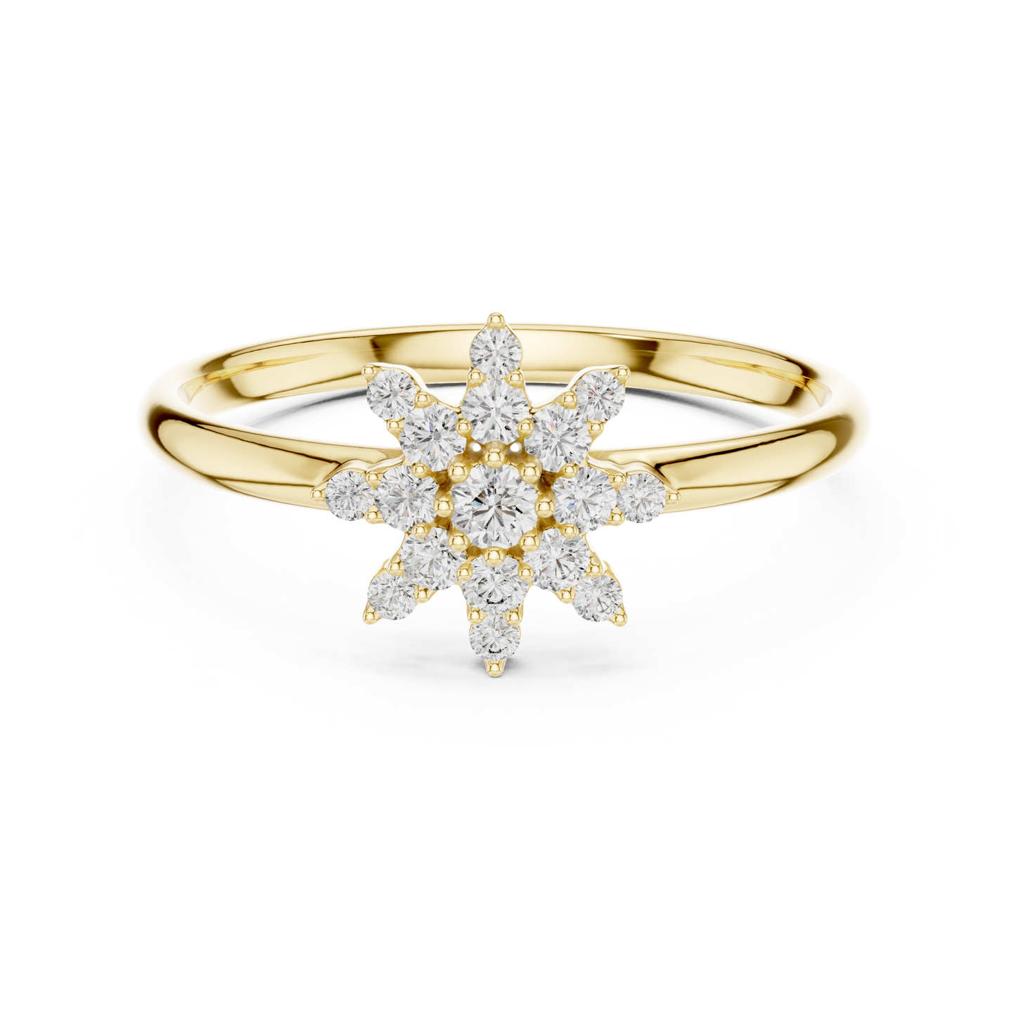 0.12 Carat Diamond Starburst Snowflake Ring | Yellow Gold