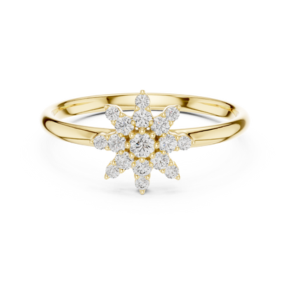 0.12 Carat Diamond Starburst Snowflake Ring | Yellow Gold