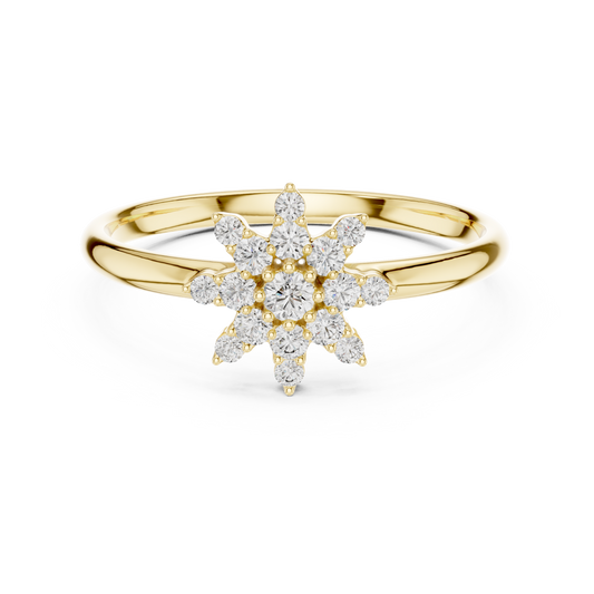 0.12 Carat Diamond Starburst Snowflake Ring | Yellow Gold