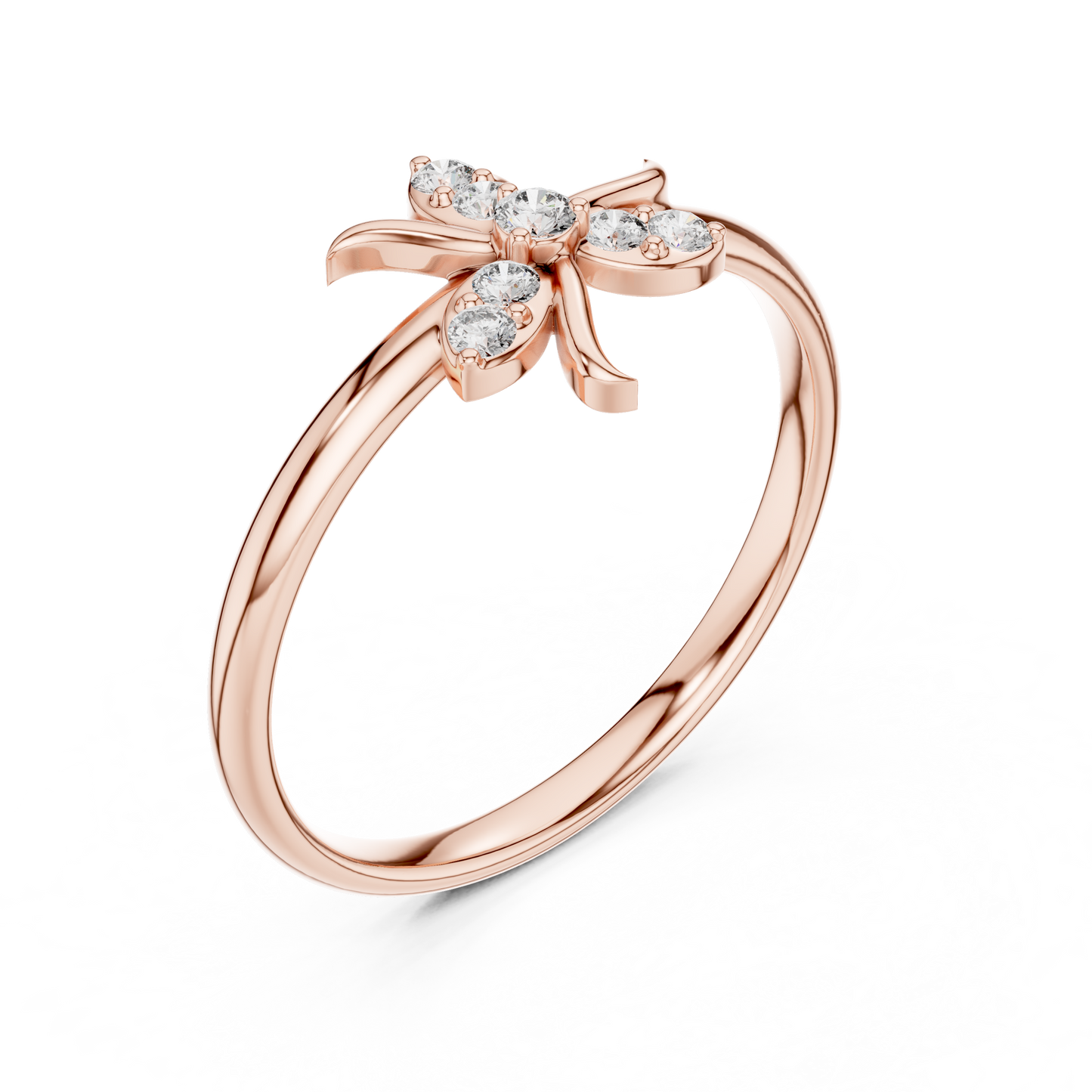 0.08 Carat Diamond Asymmetric Flower Lily Ring | Yellow Gold