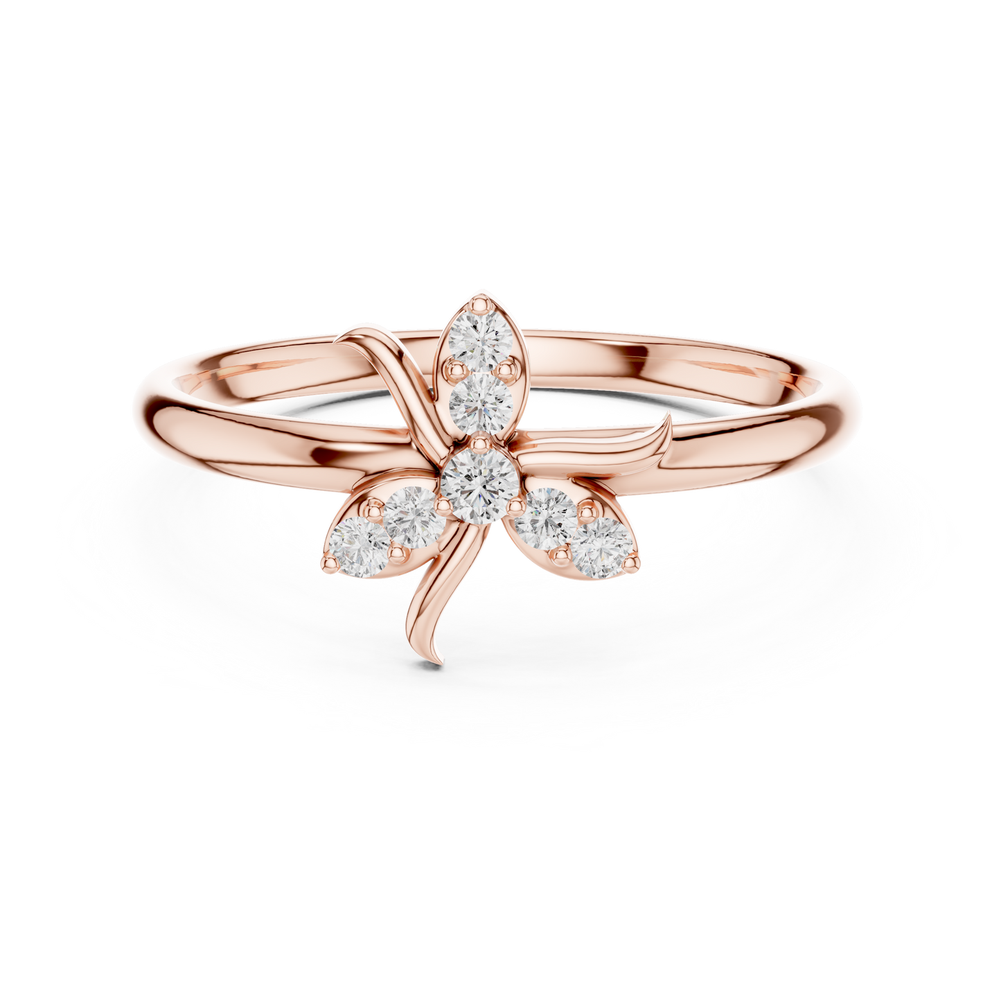 0.08 Carat Diamond Asymmetric Flower Lily Ring | Yellow Gold