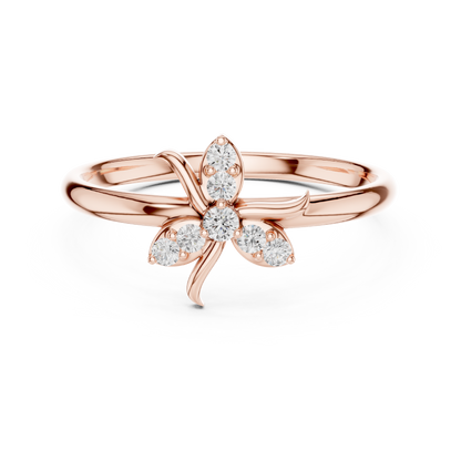 0.08 Carat Diamond Asymmetric Flower Lily Ring | Yellow Gold