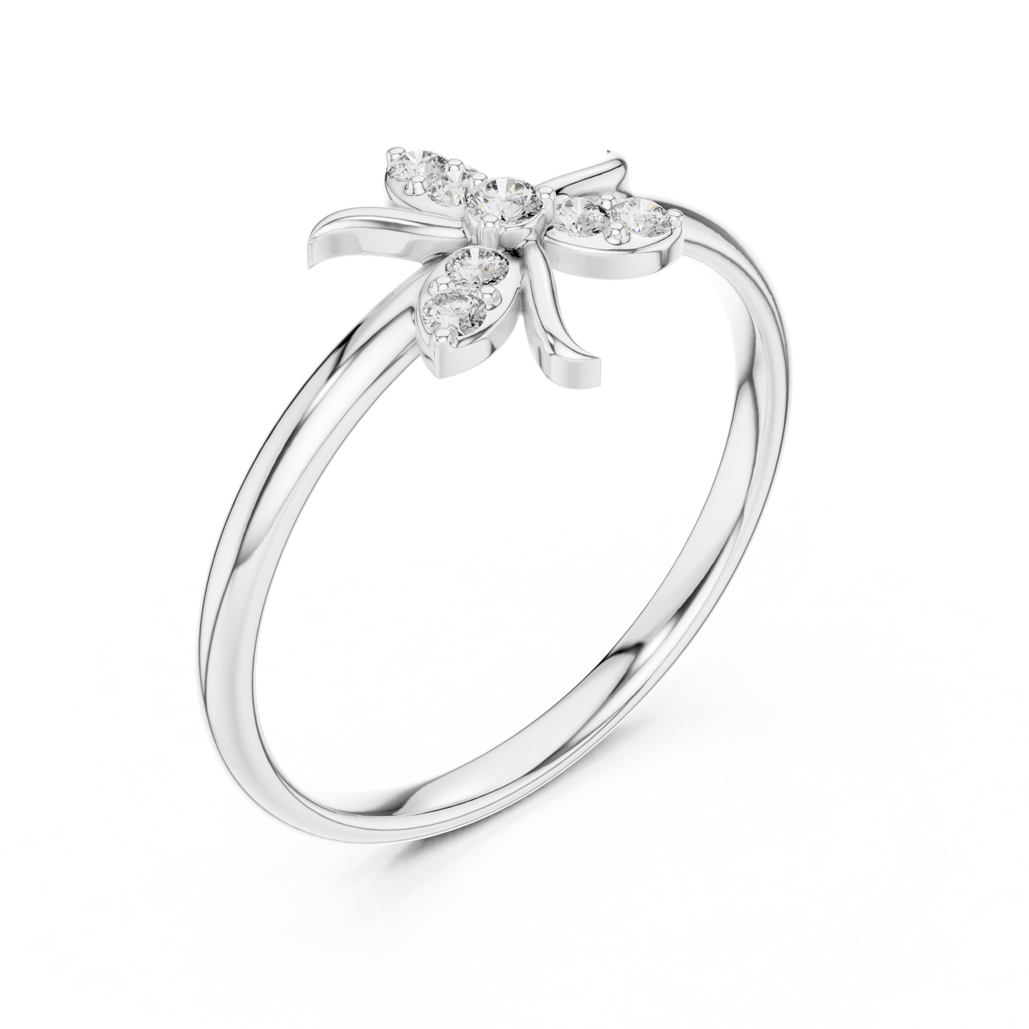0.08 Carat Diamond Asymmetric Flower Lily Ring | Yellow Gold