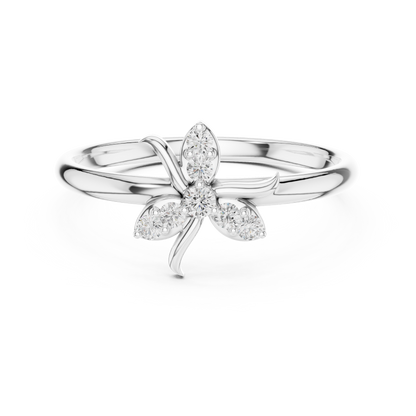 0.08 Carat Diamond Asymmetric Flower Lily Ring | Yellow Gold