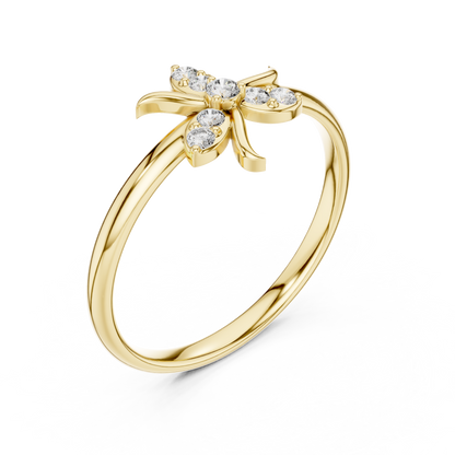0.08 Carat Diamond Asymmetric Flower Lily Ring | Yellow Gold