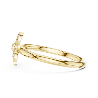 0.08 Carat Diamond Asymmetric Flower Lily Ring | Yellow Gold