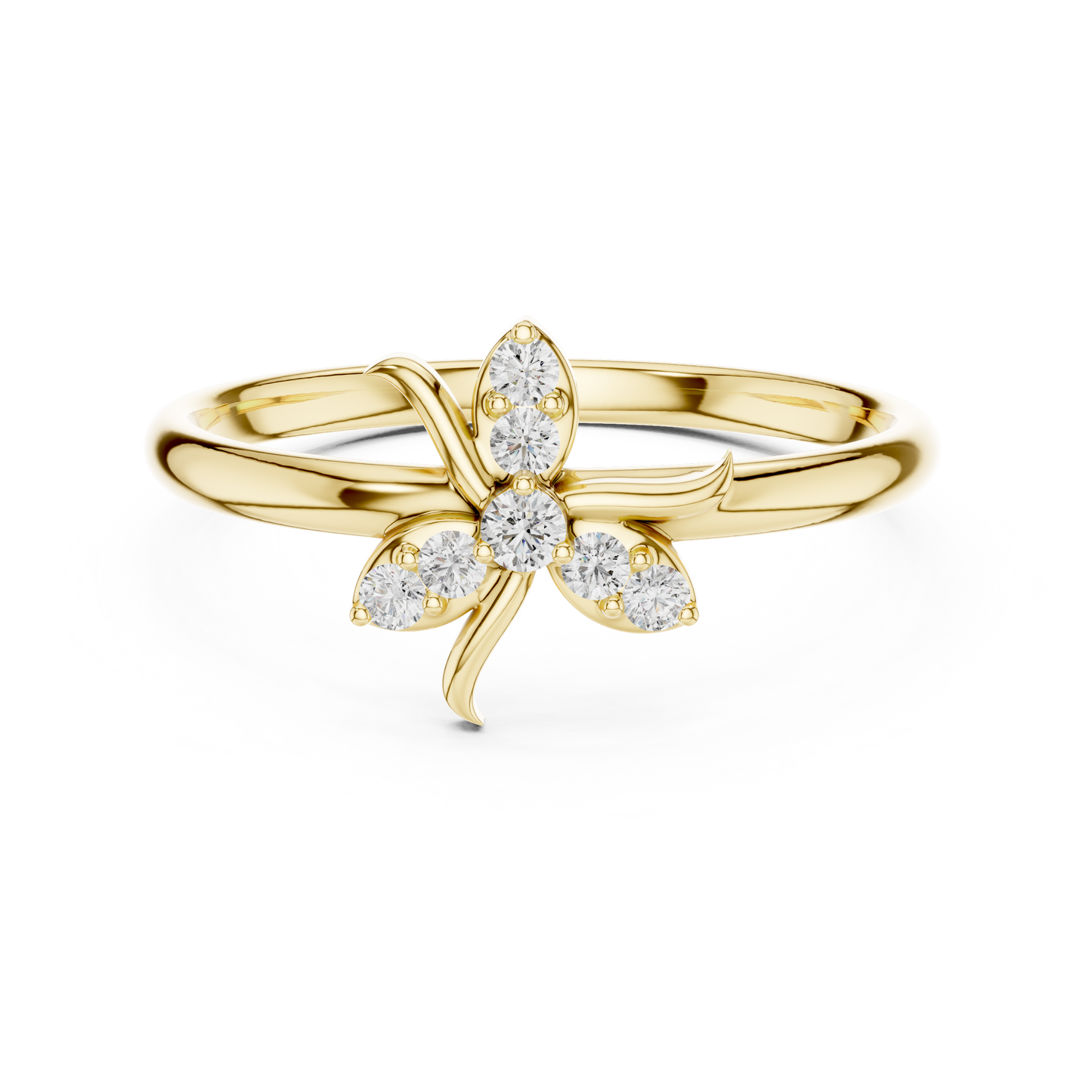0.08 Carat Diamond Asymmetric Flower Lily Ring | Yellow Gold