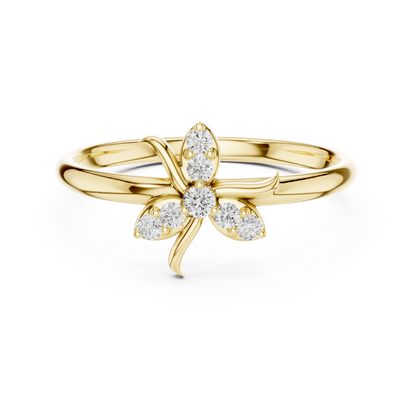 0.08 Carat Diamond Asymmetric Flower Lily Ring | Yellow Gold