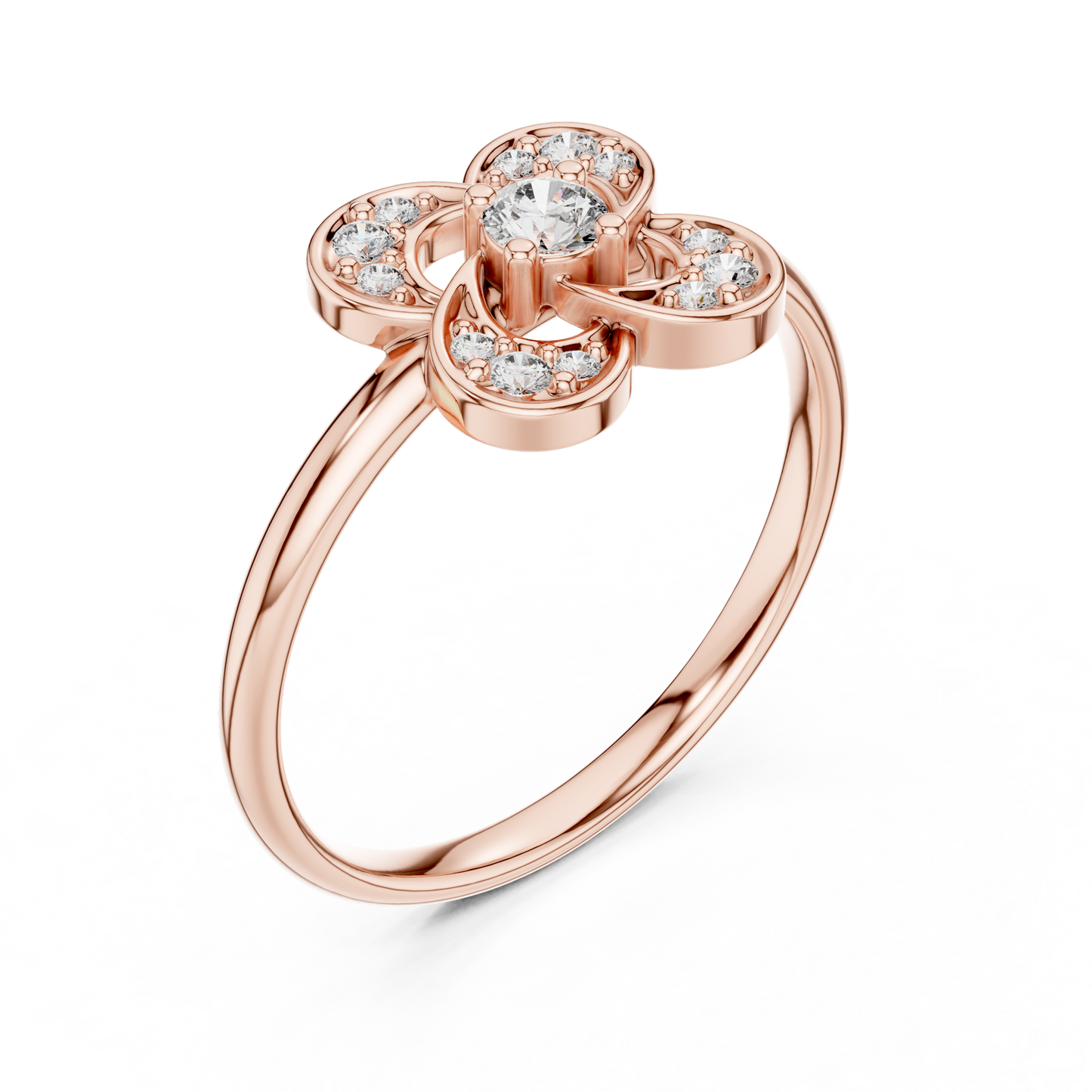 0.11 Carat Diamond Interlocking Swirl Clover Ring | Yellow Gold