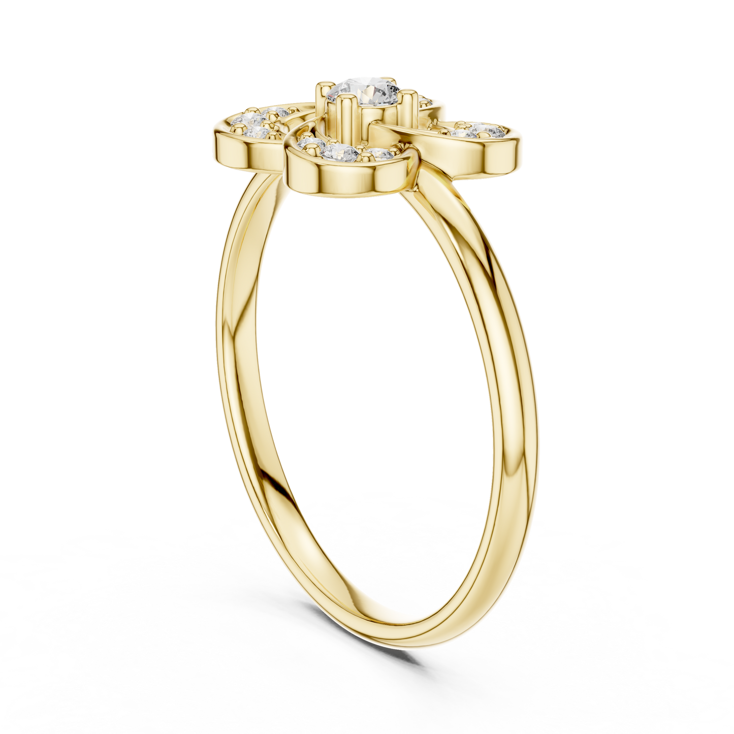 0.11 Carat Diamond Interlocking Swirl Clover Ring | Yellow Gold