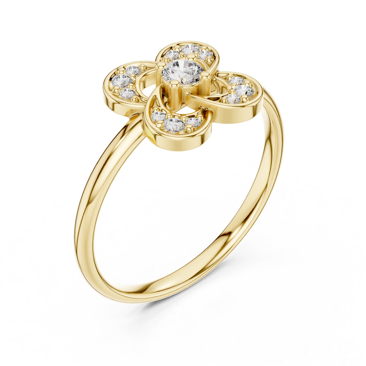 0.11 Carat Diamond Interlocking Swirl Clover Ring | Yellow Gold