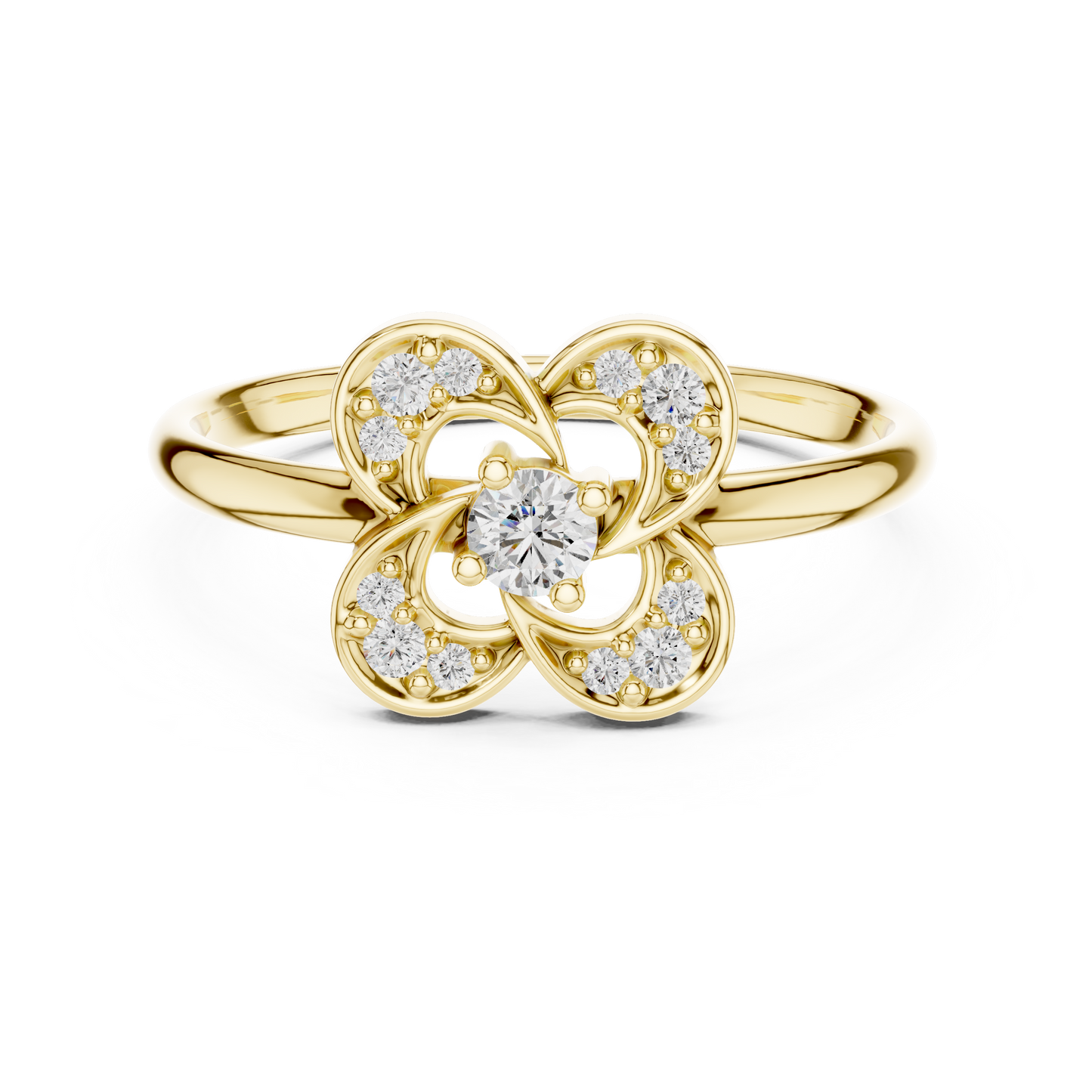 0.11 Carat Diamond Interlocking Swirl Clover Ring | Yellow Gold