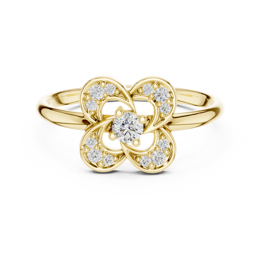 0.11 Carat Diamond Interlocking Swirl Clover Ring | Yellow Gold