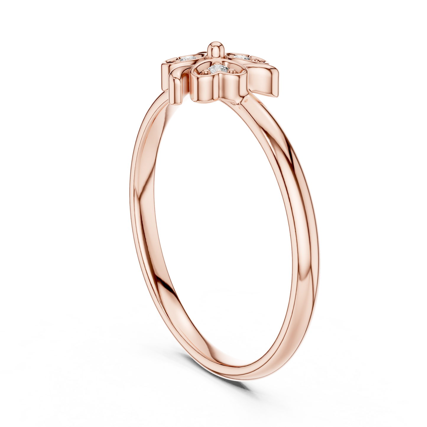 0.02 Carat Diamond Lucky Shamrock Clover Ring | Yellow Gold