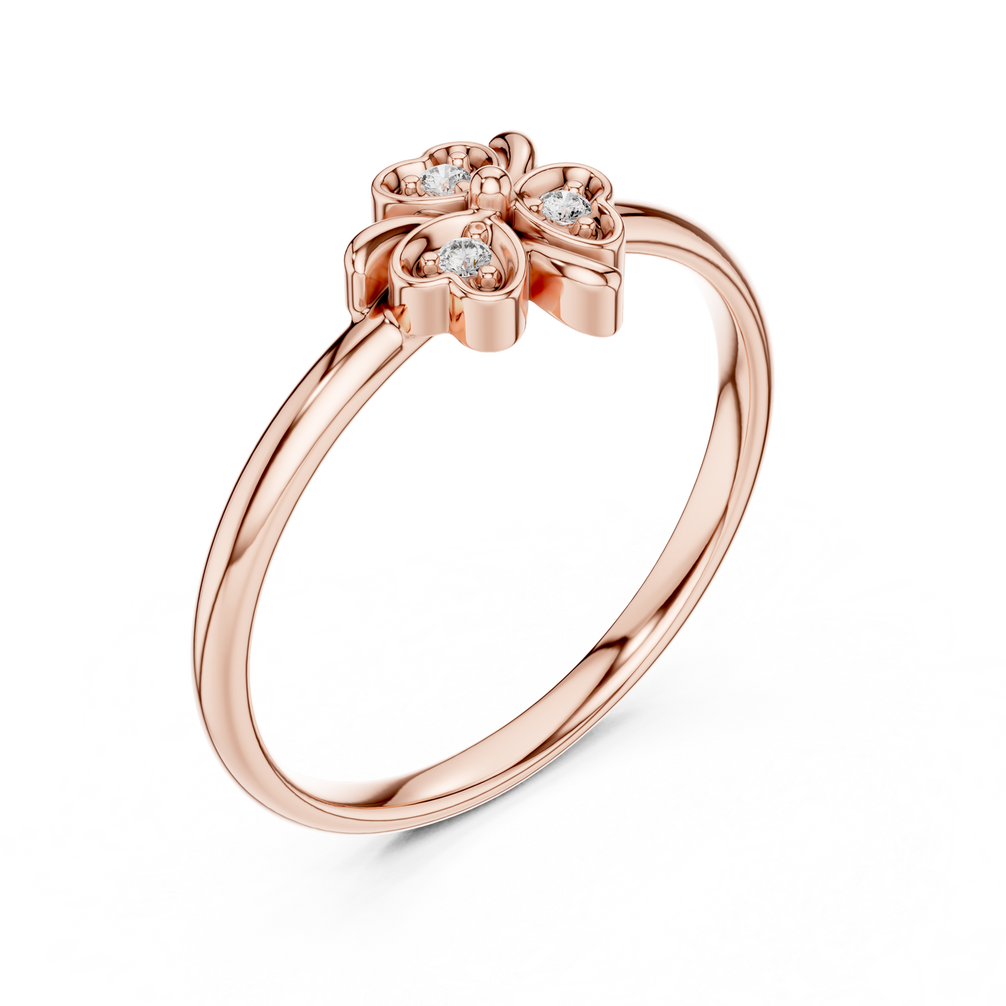 0.02 Carat Diamond Lucky Shamrock Clover Ring | Yellow Gold