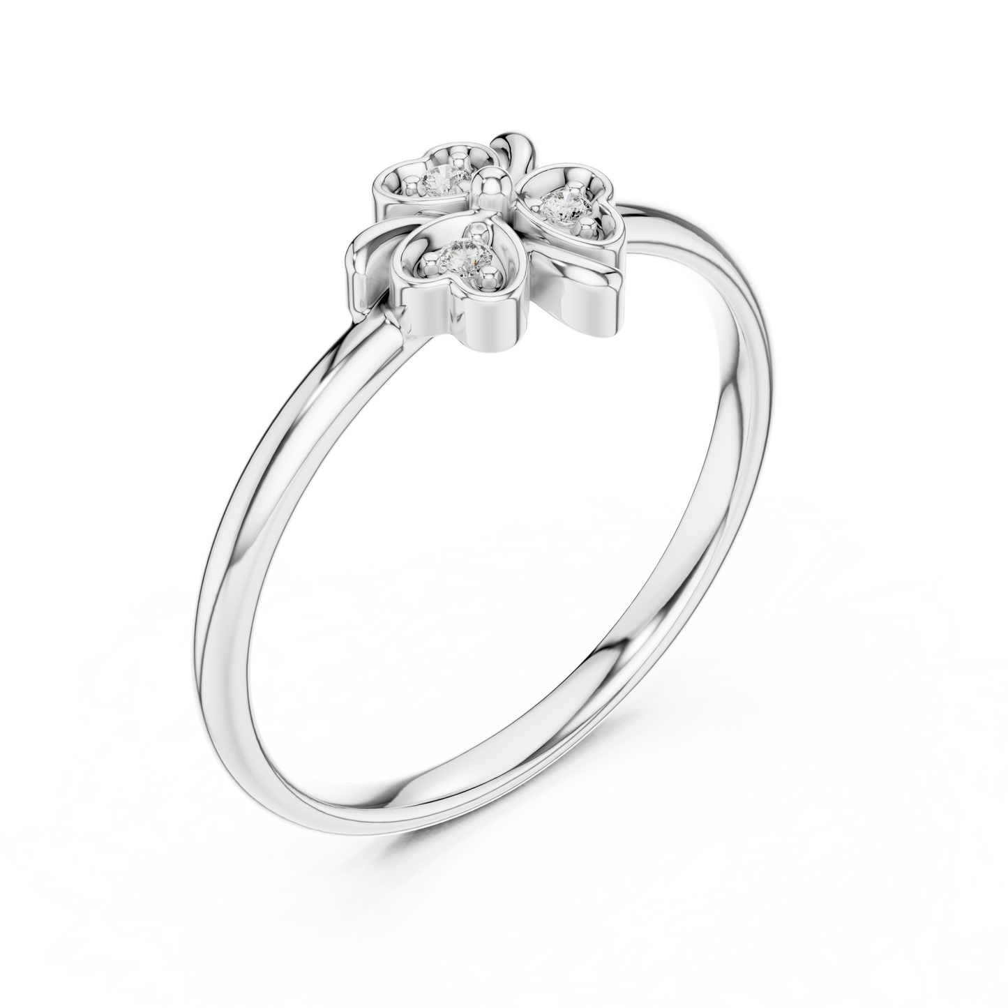 0.02 Carat Diamond Lucky Shamrock Clover Ring | Yellow Gold