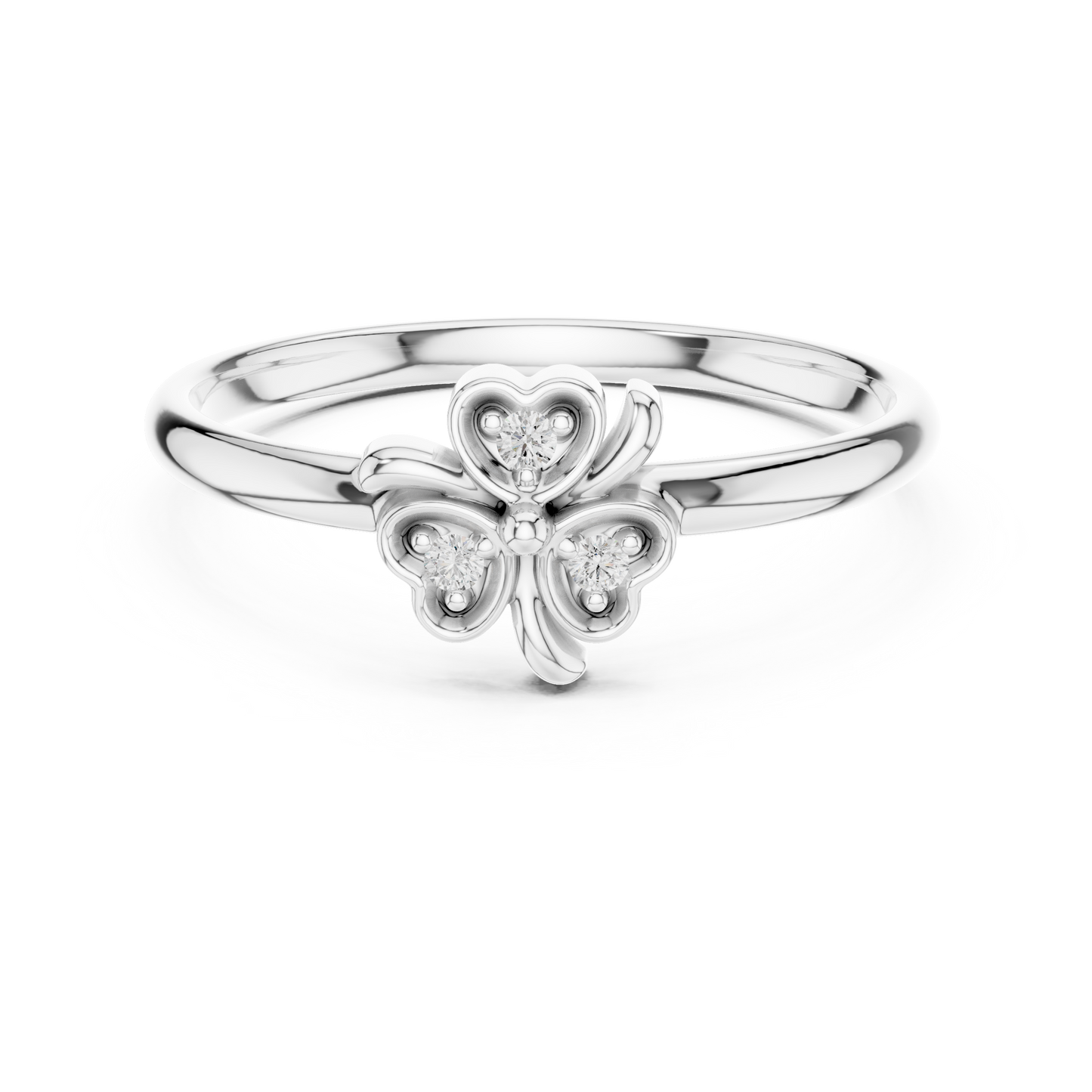 0.02 Carat Diamond Lucky Shamrock Clover Ring | Yellow Gold