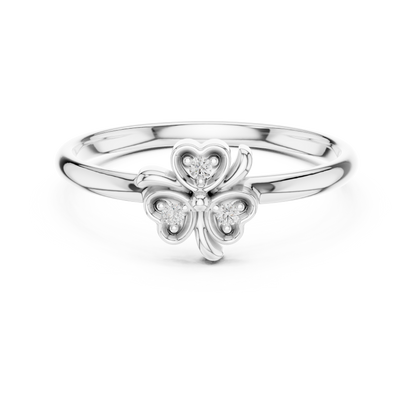 0.02 Carat Diamond Lucky Shamrock Clover Ring | Yellow Gold