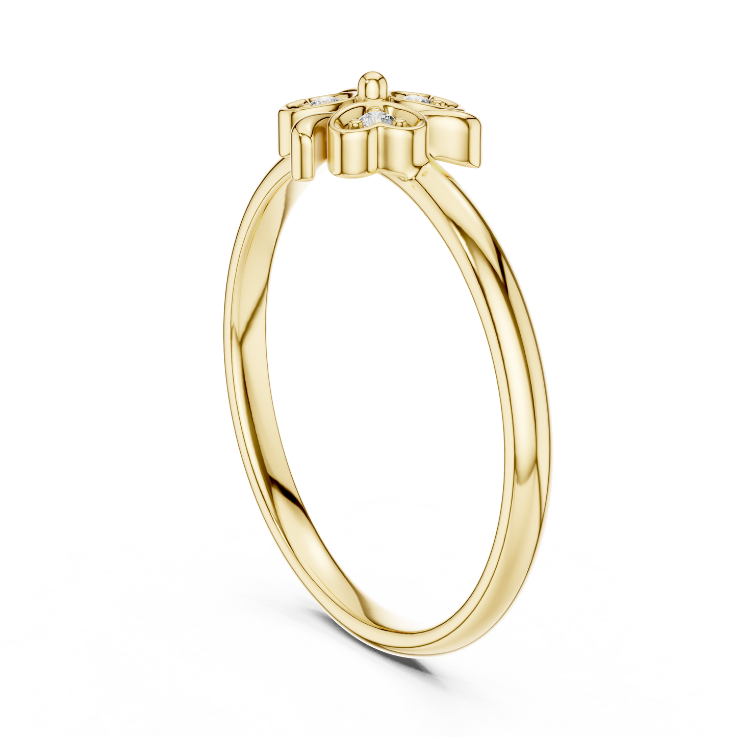 0.02 Carat Diamond Lucky Shamrock Clover Ring | Yellow Gold
