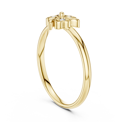 0.02 Carat Diamond Lucky Shamrock Clover Ring | Yellow Gold