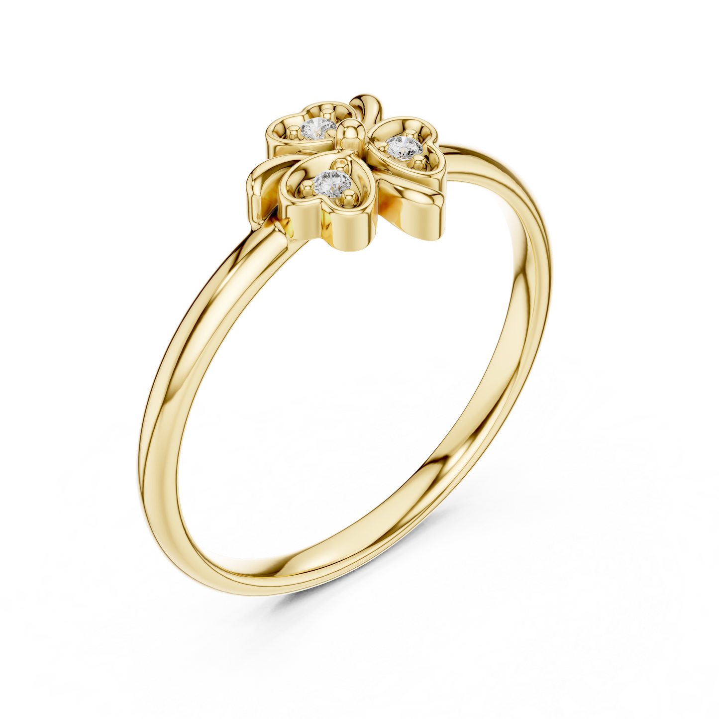 0.02 Carat Diamond Lucky Shamrock Clover Ring | Yellow Gold
