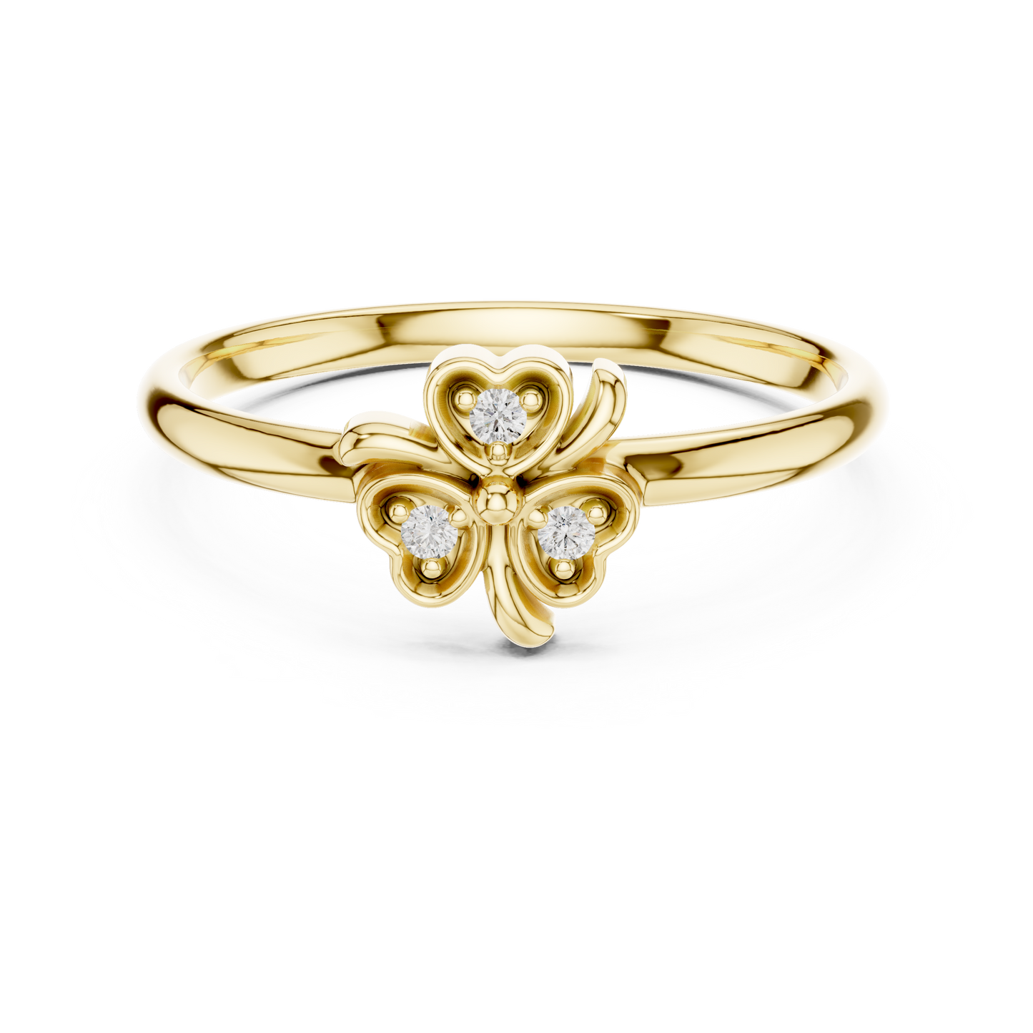 0.02 Carat Diamond Lucky Shamrock Clover Ring | Yellow Gold