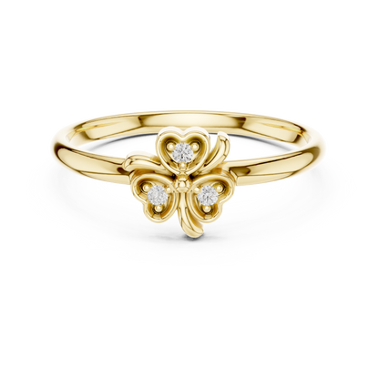 0.02 Carat Diamond Lucky Shamrock Clover Ring | Yellow Gold