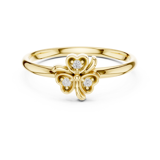 0.02 Carat Diamond Lucky Shamrock Clover Ring | Yellow Gold