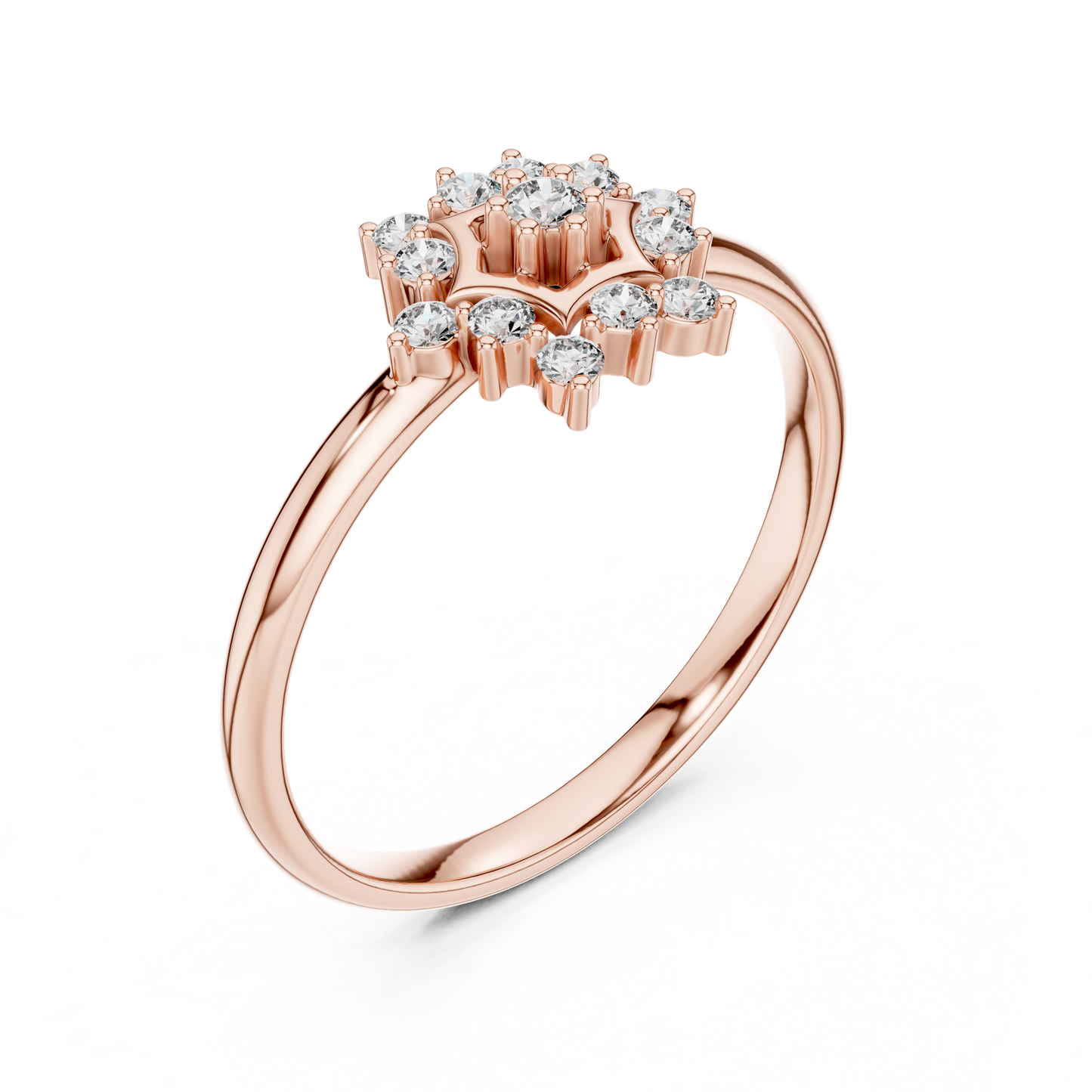 0.11 Carat Diamond Hexagon Snowflake Cluster Ring | Yellow Gold