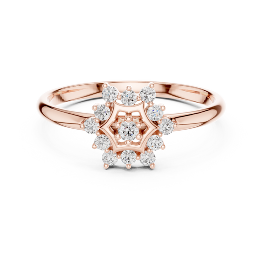 0.11 Carat Diamond Hexagon Snowflake Cluster Ring | Yellow Gold