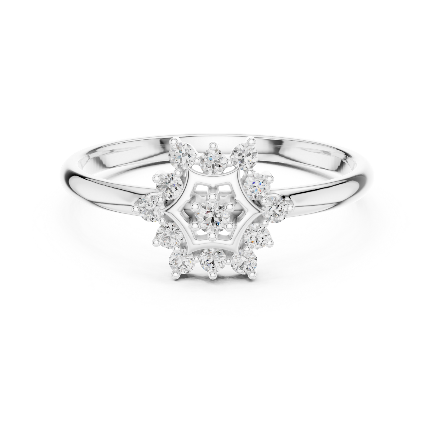 0.11 Carat Diamond Hexagon Snowflake Cluster Ring | Yellow Gold
