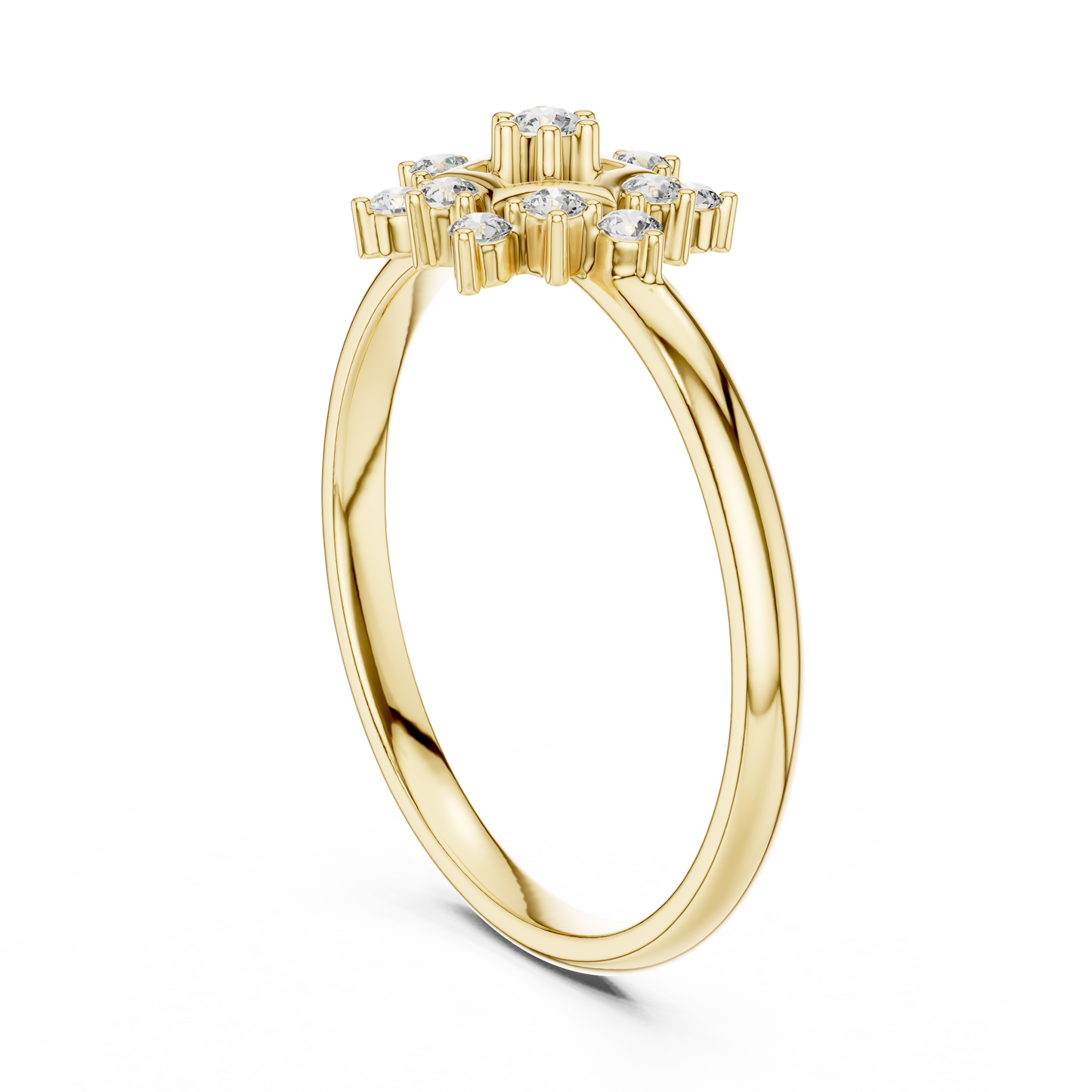 0.11 Carat Diamond Hexagon Snowflake Cluster Ring | Yellow Gold
