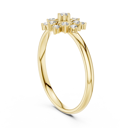 0.11 Carat Diamond Hexagon Snowflake Cluster Ring | Yellow Gold