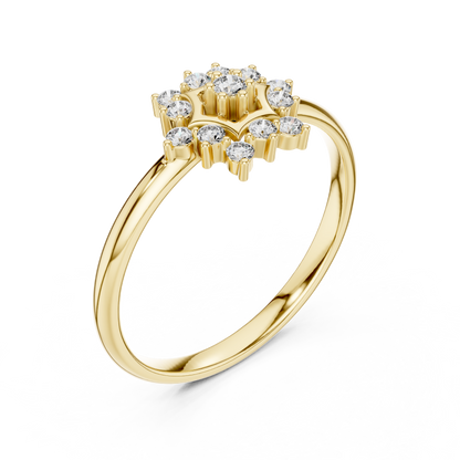 0.11 Carat Diamond Hexagon Snowflake Cluster Ring | Yellow Gold