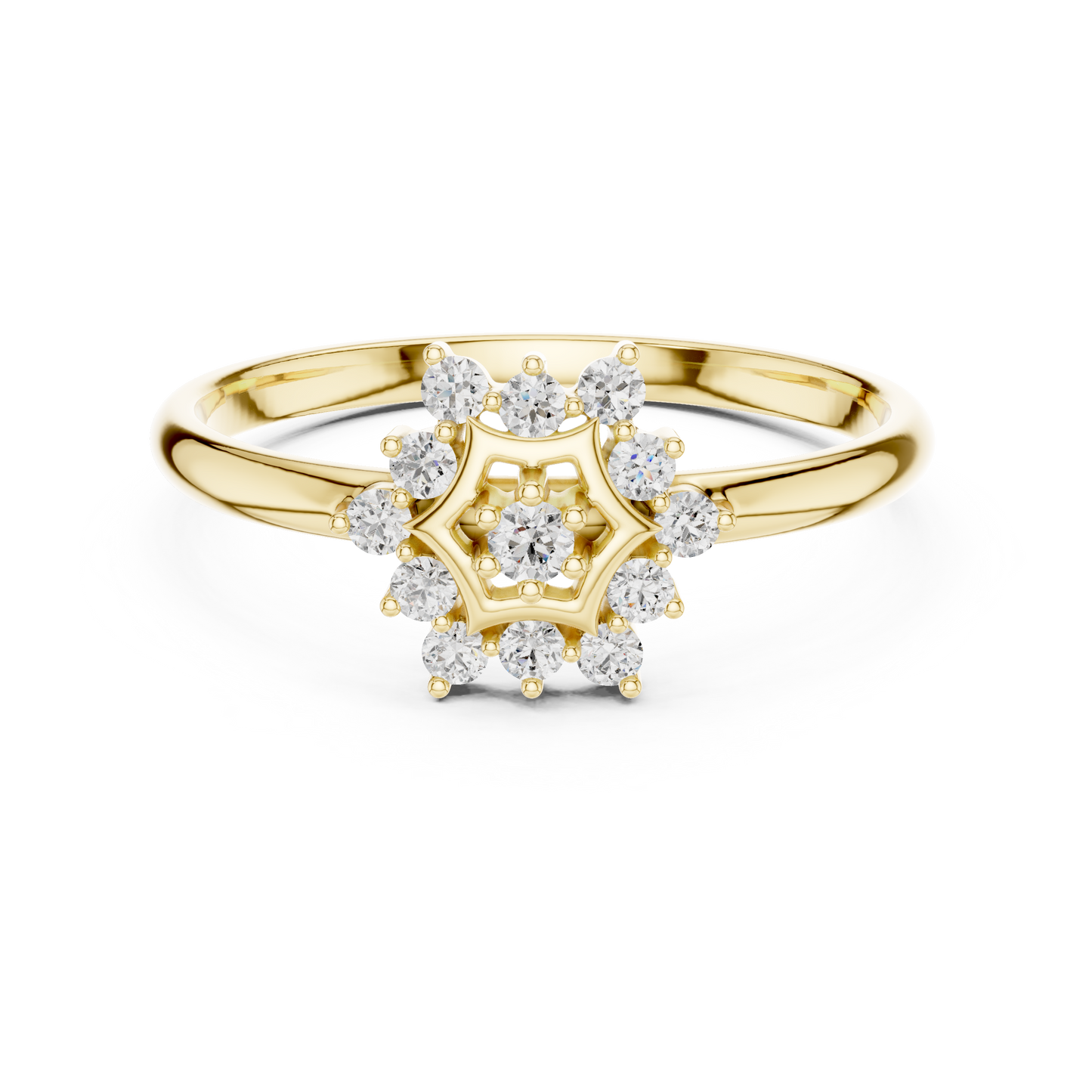 0.11 Carat Diamond Hexagon Snowflake Cluster Ring | Yellow Gold