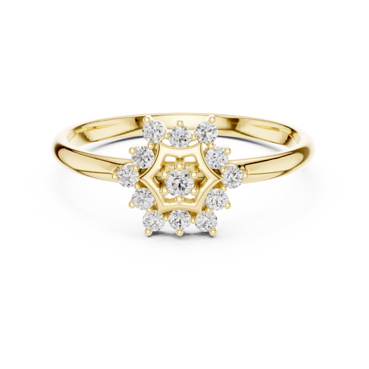 0.11 Carat Diamond Hexagon Snowflake Cluster Ring | Yellow Gold