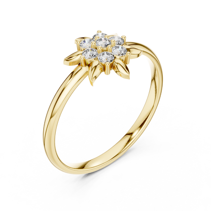 0.13 Carat Diamond Starburst Flower Cluster Ring | Yellow Gold