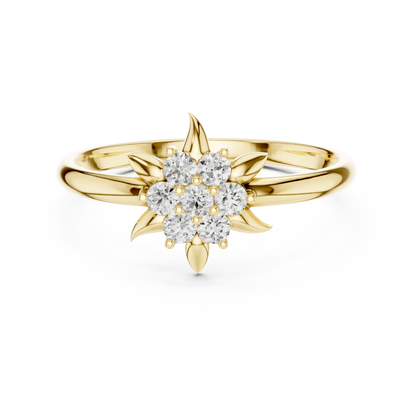 0.13 Carat Diamond Starburst Flower Cluster Ring | Yellow Gold