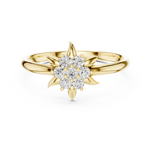 0.13 Carat Diamond Starburst Flower Cluster Ring | Yellow Gold