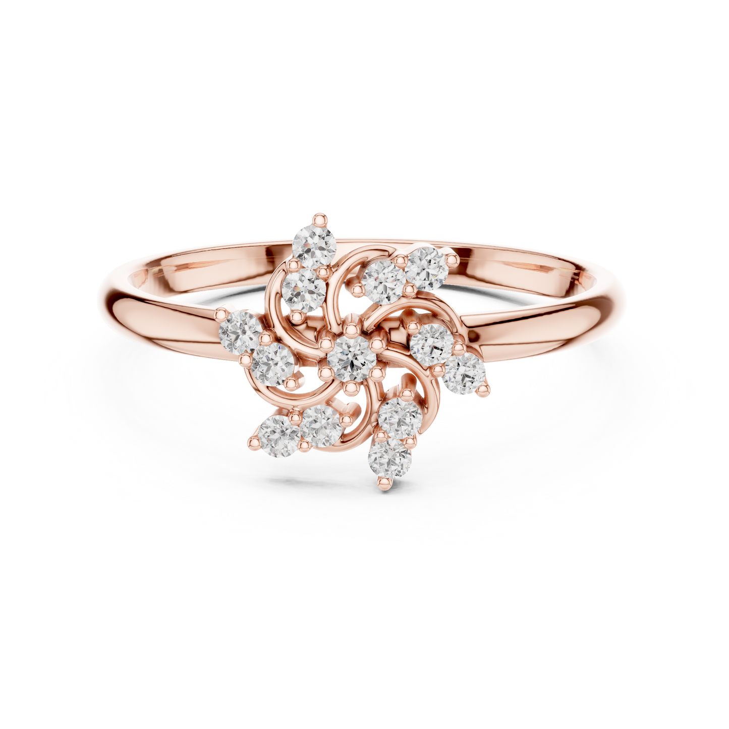0.11 Carat Diamond Pinwheel Spiral Sunburst Ring | Yellow Gold