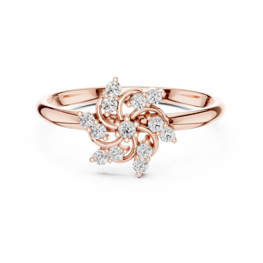 0.11 Carat Diamond Pinwheel Spiral Sunburst Ring | Yellow Gold