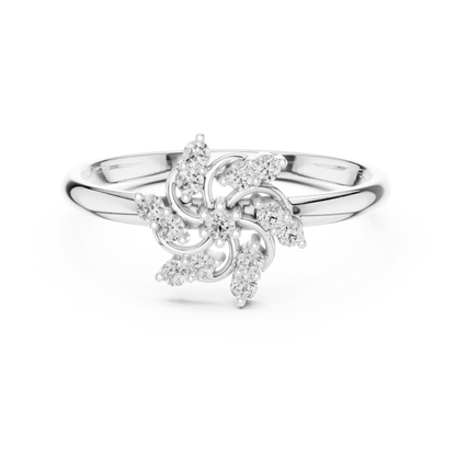 0.11 Carat Diamond Pinwheel Spiral Sunburst Ring | Yellow Gold