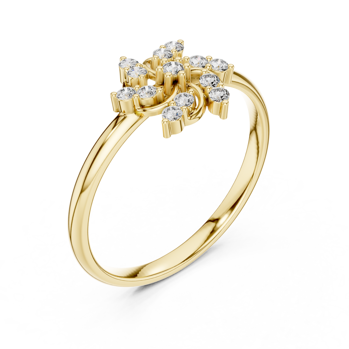 0.11 Carat Diamond Pinwheel Spiral Sunburst Ring | Yellow Gold
