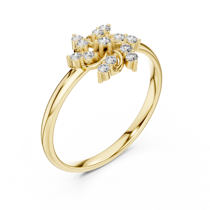 0.11 Carat Diamond Pinwheel Spiral Sunburst Ring | Yellow Gold