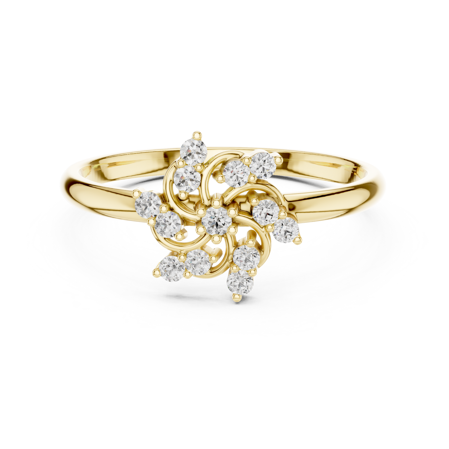 0.11 Carat Diamond Pinwheel Spiral Sunburst Ring | Yellow Gold