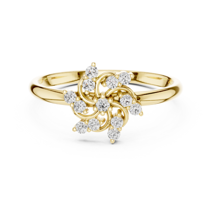 0.11 Carat Diamond Pinwheel Spiral Sunburst Ring | Yellow Gold
