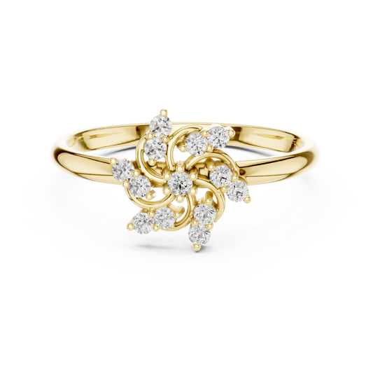 0.11 Carat Diamond Pinwheel Spiral Sunburst Ring | Yellow Gold