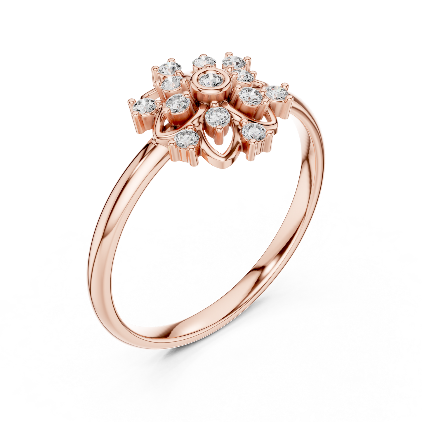 0.10 Carat Diamond Mandala Rosette Cluster Ring | Yellow Gold