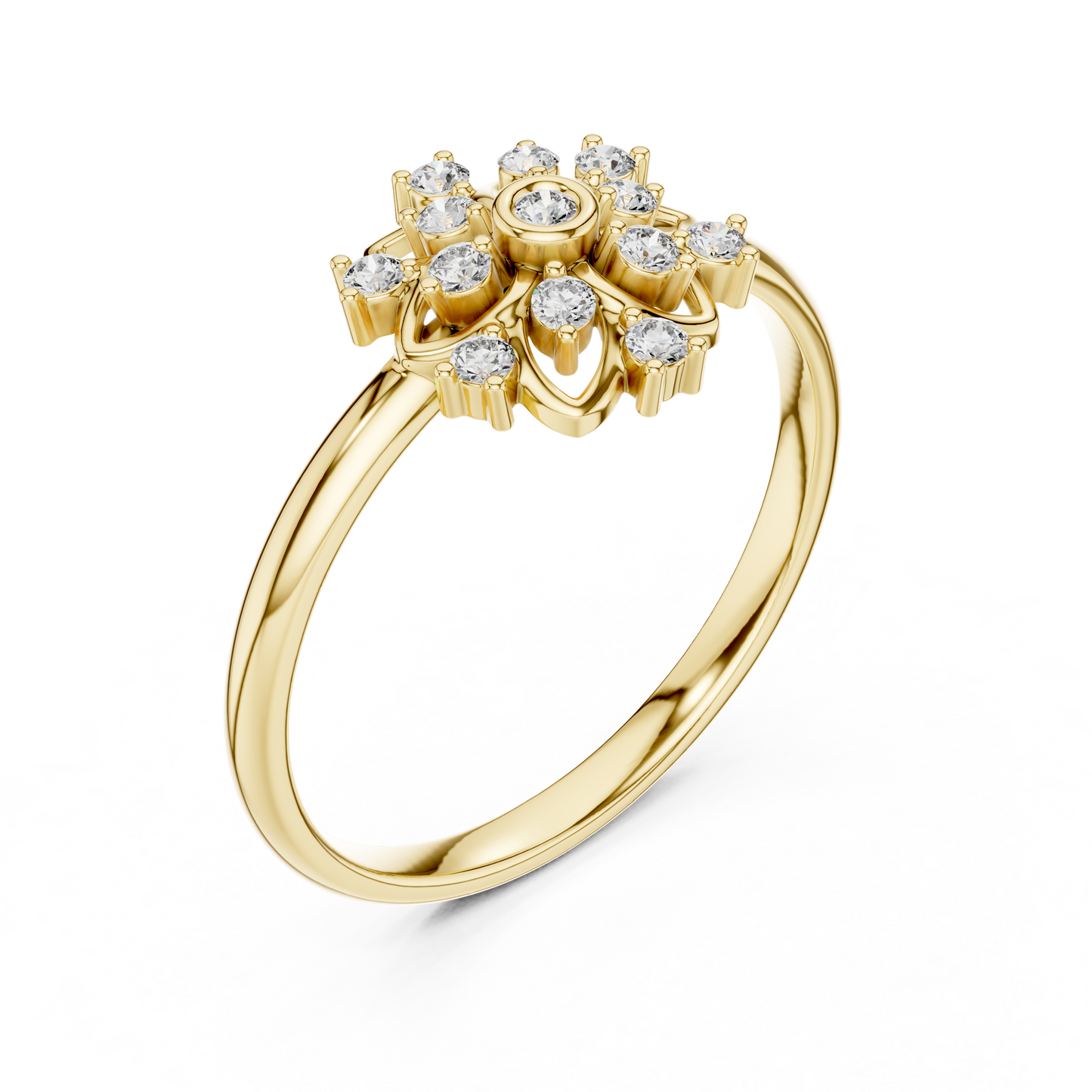0.10 Carat Diamond Mandala Rosette Cluster Ring | Yellow Gold
