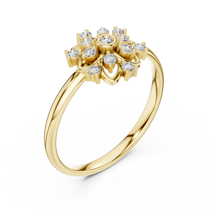 0.10 Carat Diamond Mandala Rosette Cluster Ring | Yellow Gold